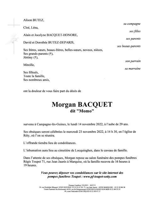 Morgan BACQUET Pompes Funèbres Toupet Sotty