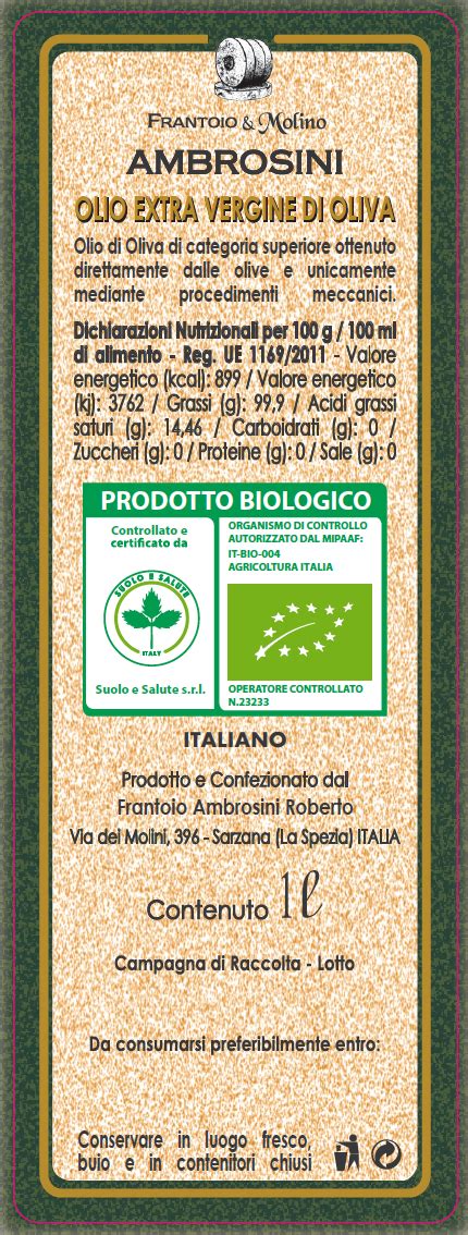 Olio Extravergine Di Oliva Biologico Nuova Produzione Frantoio Ambrosini