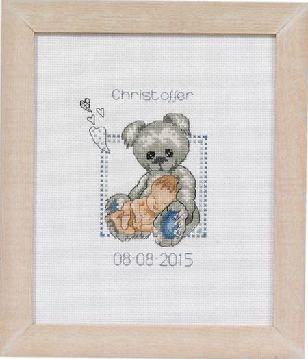 Permin Baby Boy And Teddy Birth Announcement Cross Stitch Kit 925149