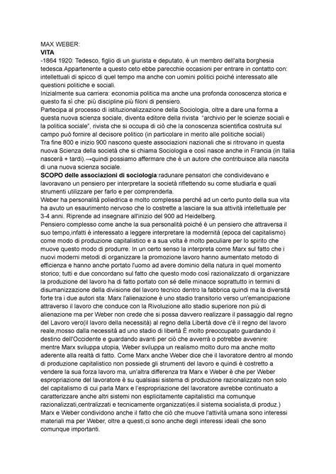 Sociologia Max Weber Appunti Lezione MAX WEBER VITA 1864 1920