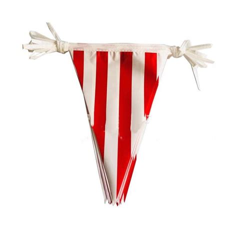 Eye Catching Red And White Striped Pennant Banner For Carnival