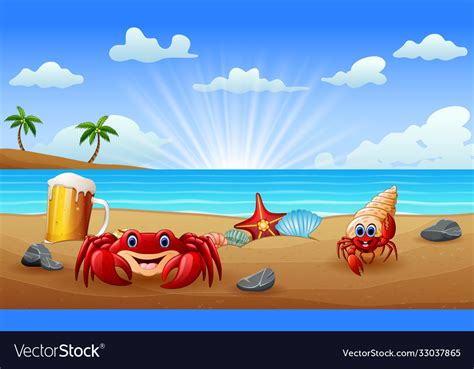 Tropical Beach With Crabs On Sand Royalty Free Vector Image