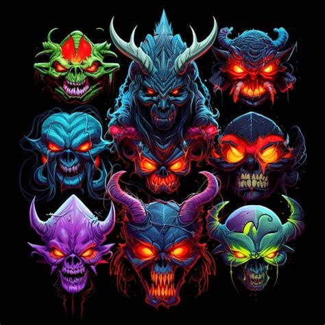 Premium Ai Image A Close Up Of A Bunch Of Different Colored Demonic