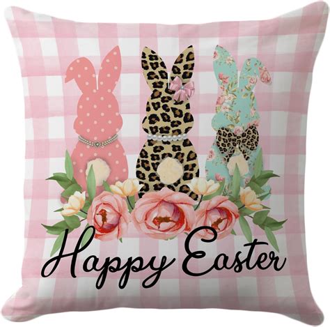 Caroptics Spring Easter Bunny Pillow Cover 18x18 Inch Happy Easter Bunny Rabbits