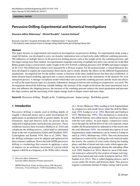 Percussive Drilling Experimental And Numerical Investigations