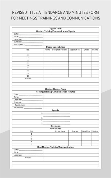 Revised Title Attendance And Minutes Form For Meetings Trainings And