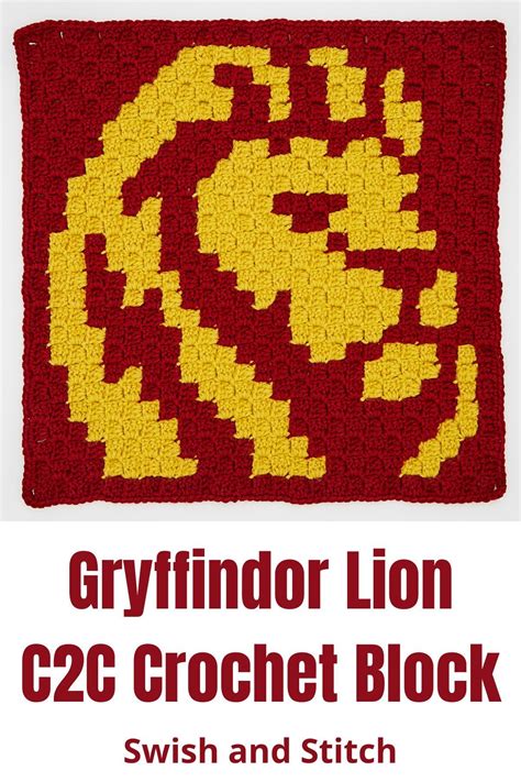 Gryffindor Lion C2c Crochet Block Swish And Stitch Harry Potter Crochet Crochet Blocks C2c