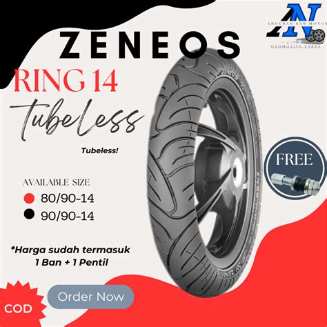 Jual Ban Motor Zeneos Ring 14 Uk 90 90 14 80 90 14 ZN77 Tubeless Ban