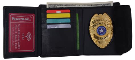 Marshal Mens Genuine Leather Wallet With Rfid Badge Holder Id Window And Credit Card Slots