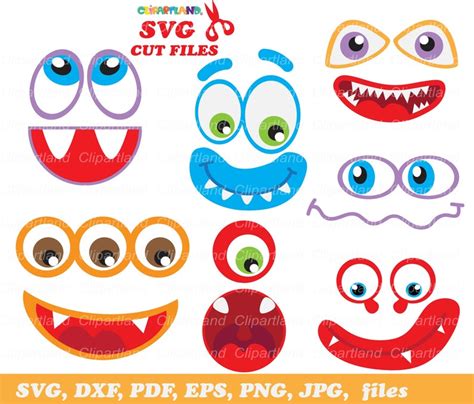 Instant Download 7 Monster Faces Layered Svg Cut Files Etsy