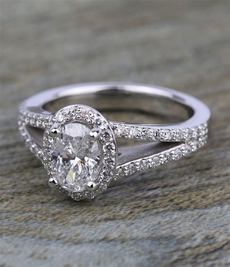 Carat Oval Diamond Halo Split Shank Engagement Ring Vintage