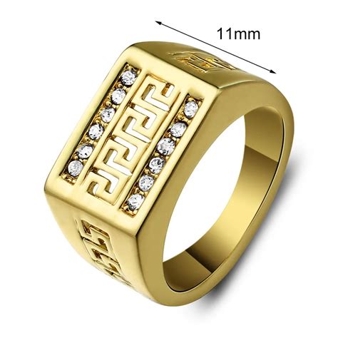 1pcs New Mens 18k Rings Gold Plated Retro Hollow Pattern T Rings For