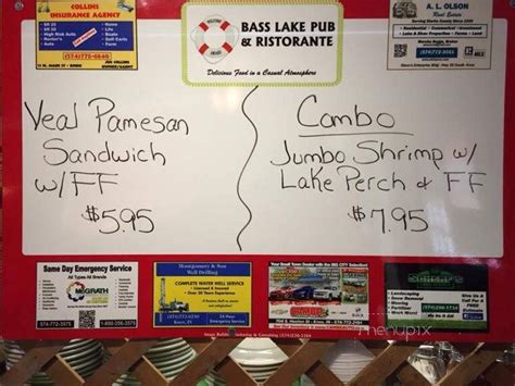 Menu Of Bass Lake Pub Ristorante In Knox In 46534