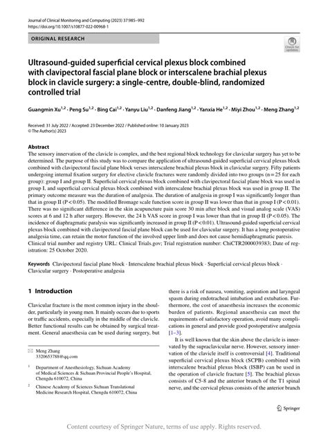 PDF Ultrasound Guided Superficial Cervical Plexus Block Combined With