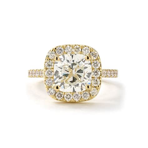 Ct Center Cushion Cut Diamond Halo Engagement Ring In Yellow Gold