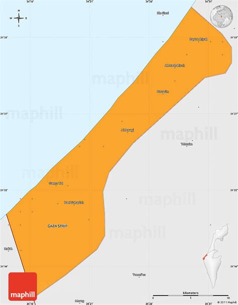 Political Simple Map Of Gaza Single Color Outside Borders And Labels