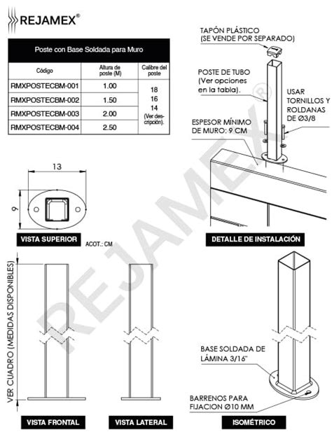 Poste Con Base Soldada Para Muro Rejamex Líderes En La Fabricación