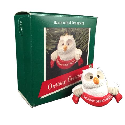 Hallmark Ornament Owliday Greetings White Owl With Red Banner Vintage 1989 Holiday Christmas In