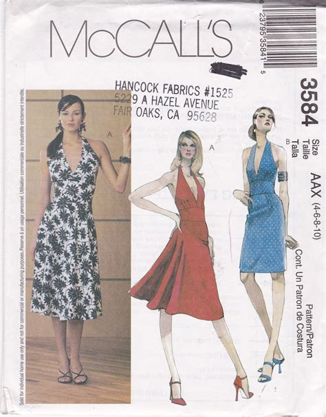 Sundress Patterns Halter Neck Low V Neckline Raised Waist Etsy Sundress Pattern Mccalls