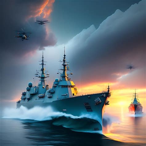 Premium AI Image | Combat military A fleet of naval ships