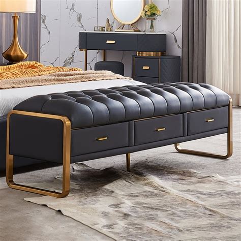 59.1" Modern Leather Storage Bench Bedroom Bench | Homary