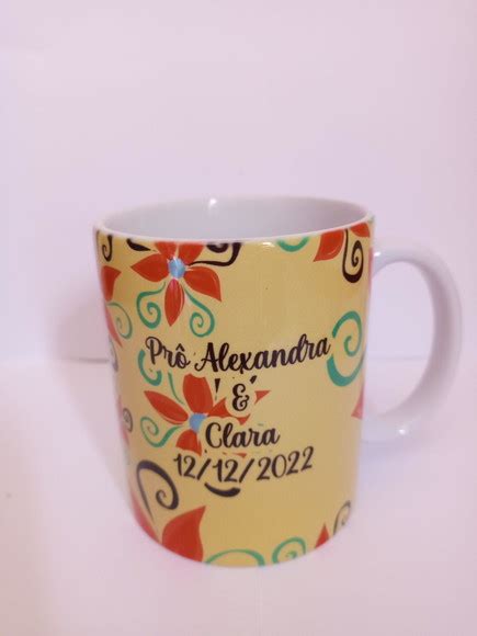 Caneca Personalizada Cerâmica Branca 325ml Floral Elo7