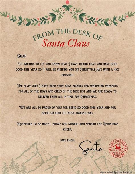 Best Free Letter From Santa Templates World Of Printables Santa