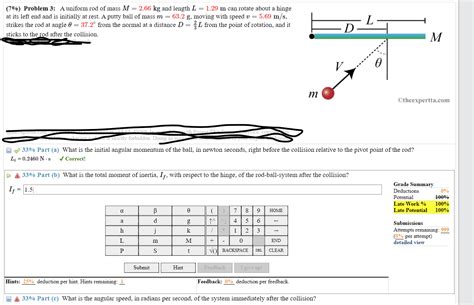 Solved 7 Problem 3 A Uniform Rod Of Mass M 2 66 Kg And