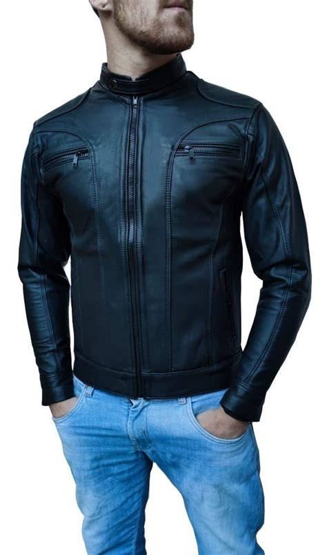 Jaqueta De Couro Legítimo Masculina Slim Fit Impermeável Mercado Livre