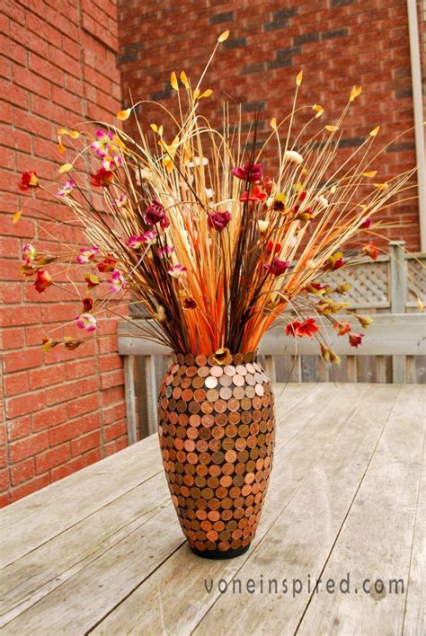 Use An Old Vase That Needs Updated Glue Pennies In Varying Shades