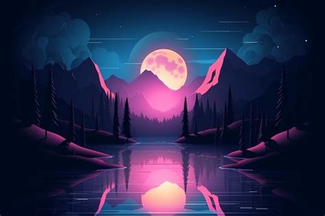 Premium AI Image | A night scene with a mountain and a moon.