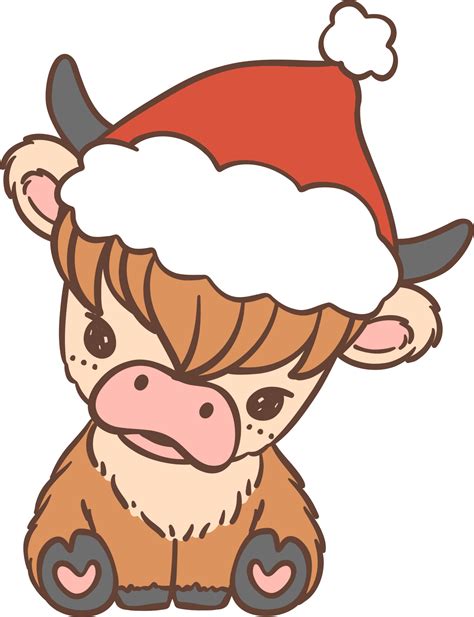 Baby Highland Cow With Santa Hat Christmas 33001546 PNG