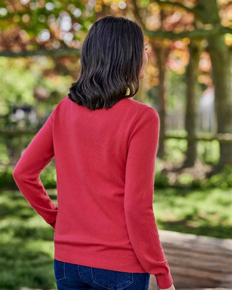 Scarlet Red Cashmere Merino Classic V Neck Cardigan Woolovers Uk