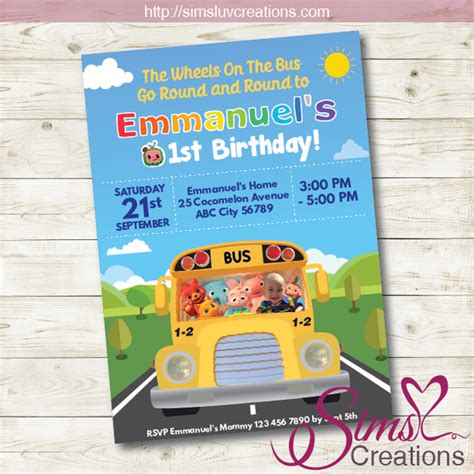 COCOMELON THE WHEELS ON THE BUS BIRTHDAY PRINTABLE INVITATION PARTY