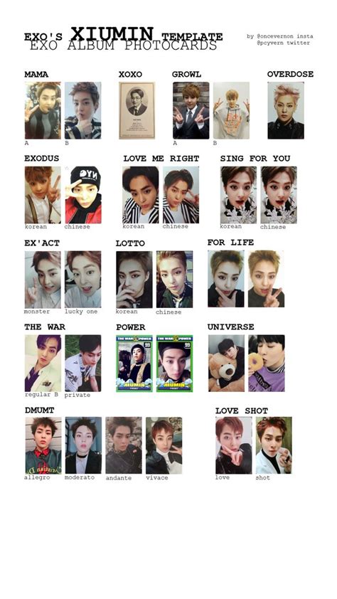 Xiumin Photocard List Exo Album Sing For You Exo Xiumin