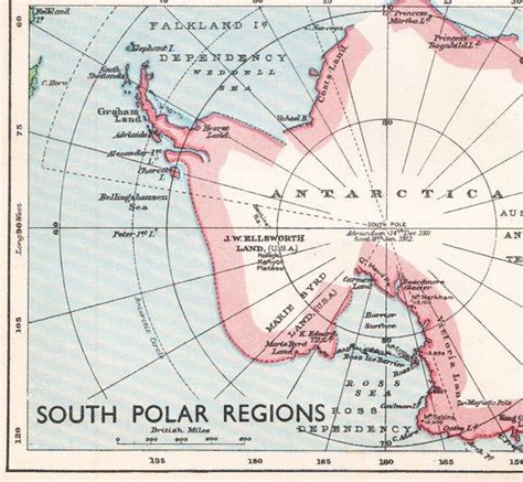 North Pole South Pole Regions Map Antarctica 1930s Vintage Etsy