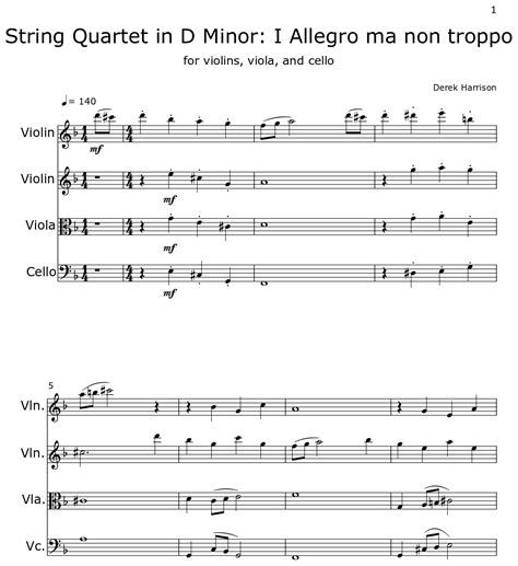 String Quartet In D Minor I Allegro Ma Non Troppo Sheet Music For