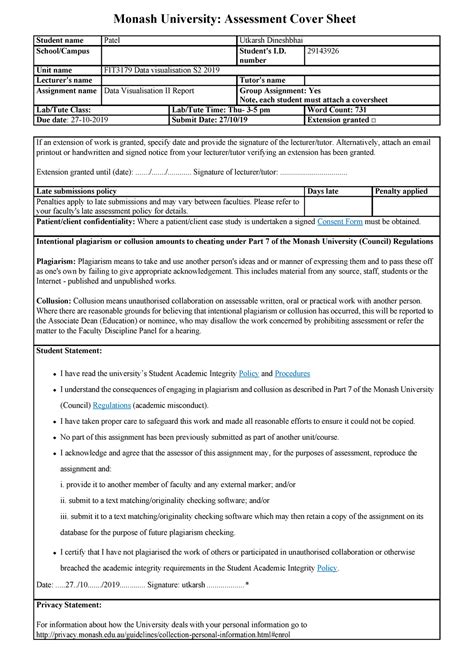 Coversheet Data Visualisation Ii Report Assessment Cover Sheet Monash