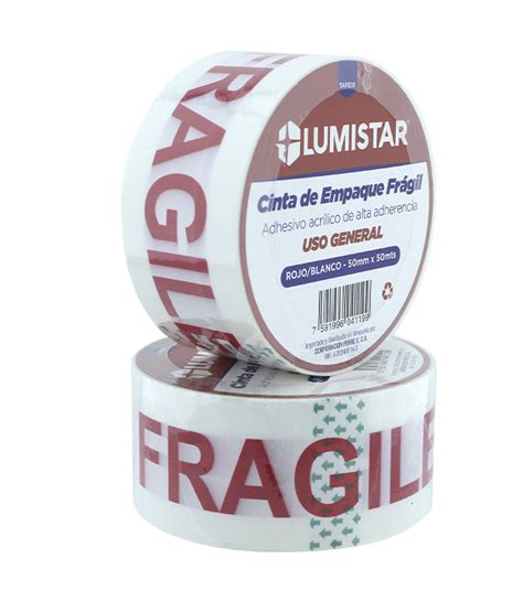 TAPE18 CINTA ADHESIVA DE EMBALAJE BLANCA FRAGIL Lumistar