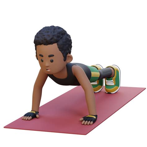 3d Sporty Male Character Performing Standard Push Up Exercise At Home Gym 26469875 Png