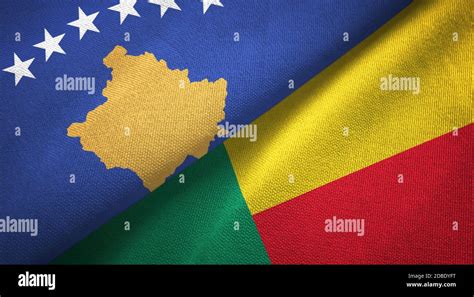 Kosovo And Benin Two Flags Textile Cloth Fabric Texture Stock Photo