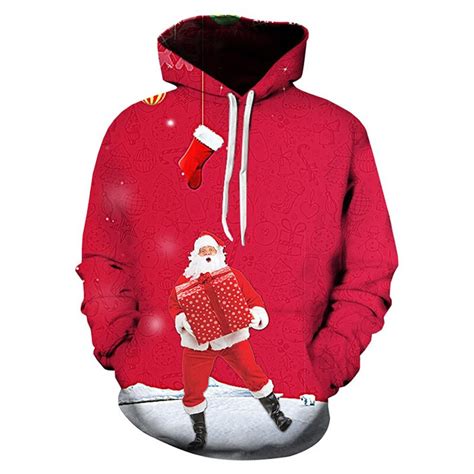 Hooded 3d Christmas Santa Print Pullover Hoodie Mens Casual Santa