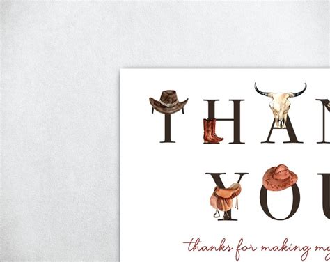 Cowboy Thank You Card Cowboy Printable Thank You Card First Etsy