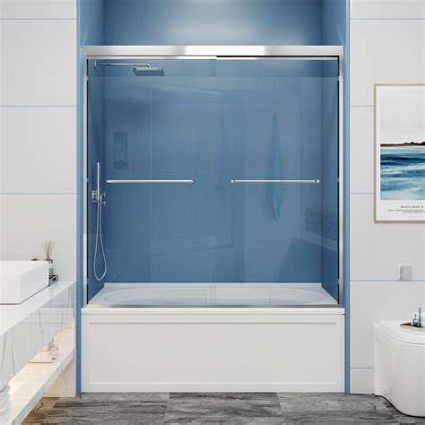 MCOCOD 60 In W X 60 In H Double Sliding Semi Frameless Tub Shower