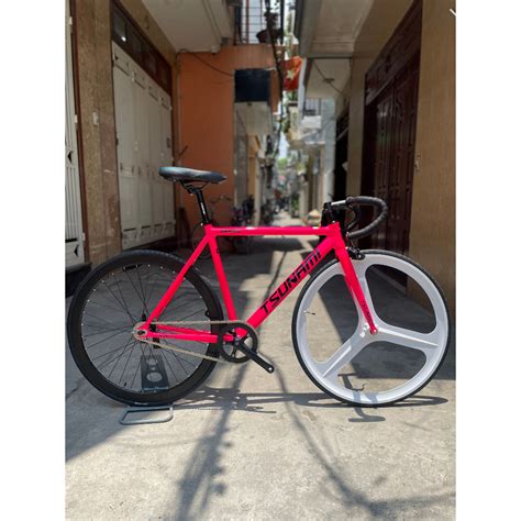 Xe đạp Fixed Gear Tsunami snm100 Hồng vành 3 đao đồ cơ bản Shopee