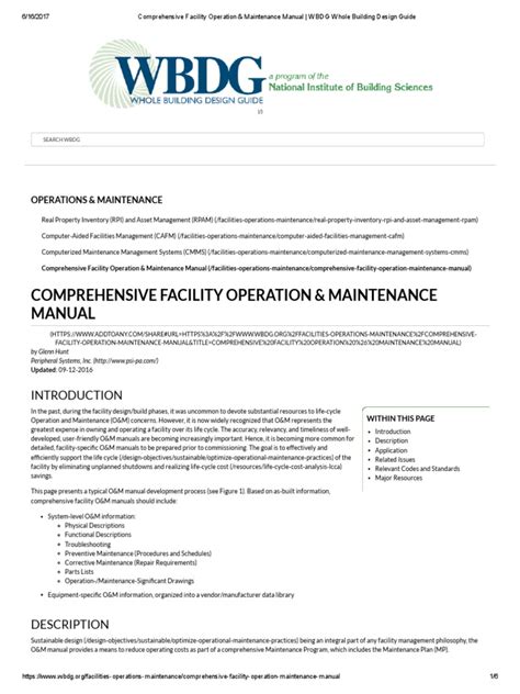 Comprehensive Facility Operation And Maintenance Manual Wbdg Whole Building Design Guide Pdf