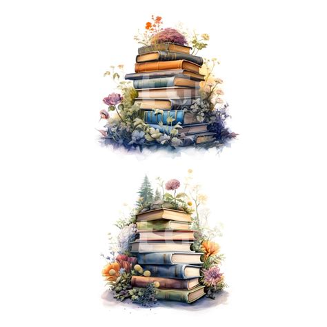 Floral Books Clipart Reading Clipart Watercolor Bookworm Clipart