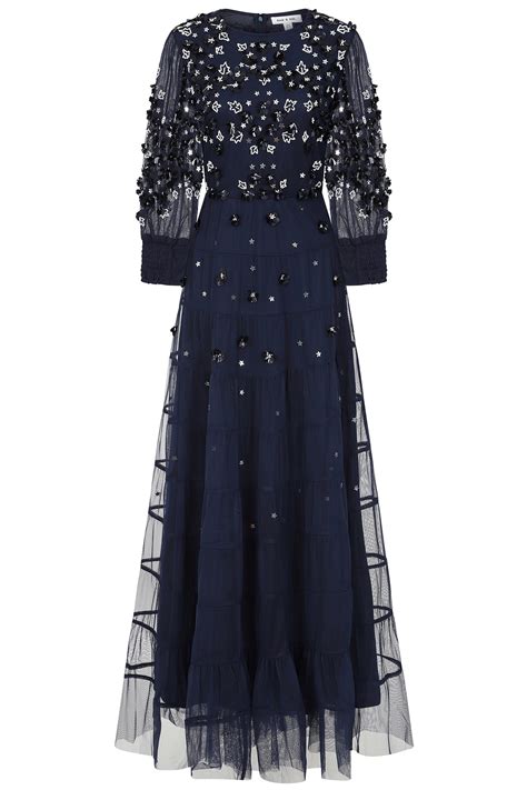 Marissa Navy Embellished Tiered Maxi Dress Frock And Frill