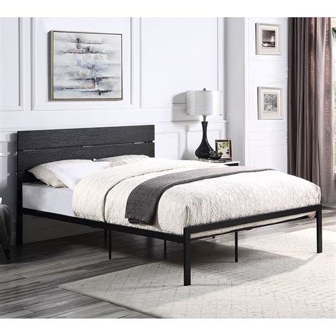 Tcbosik Black Metal Bed, Full Size Metal Bed Frame with Wood Headboard ...