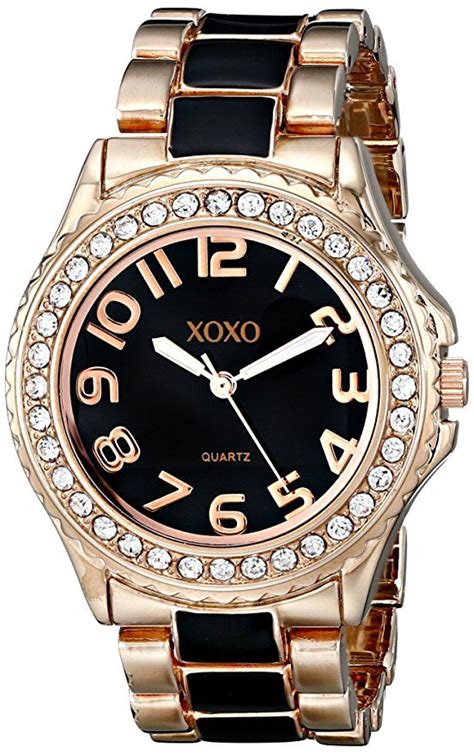 Xoxo Womens Xo5473 Rose Gold Tone And Black Epoxy Bracelet Watch